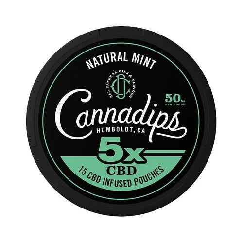 Cannadips Natural Mint 50mg can with 15 nicotine-free mint CBD pouches 1.33g per pouch labeled SPECTRUMLEAF AB