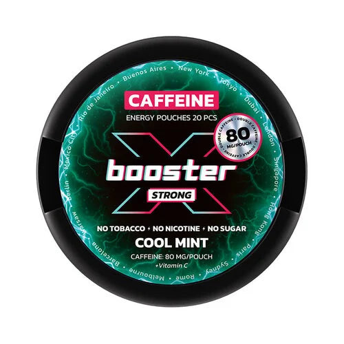 X-Booster Cool Mint slim can with 20 nicotine-free energy pouches 0.65g each labeled LUNA CORPORATE
